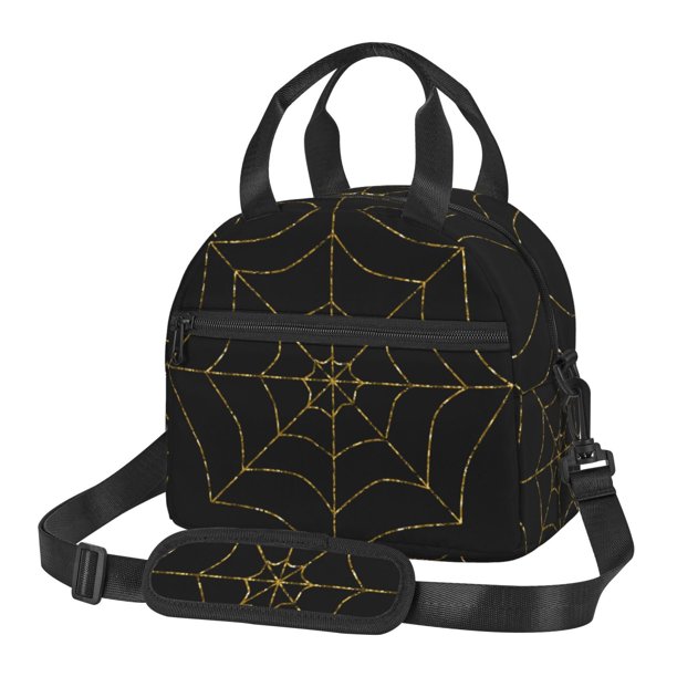 Balery Golden Spider Web Bolsa de Almuerzo Impresa, Caja de Almuerzo Reutilizable, Bolsa Térmica Aislada para Almuerzo, Bolsa Antiderrames