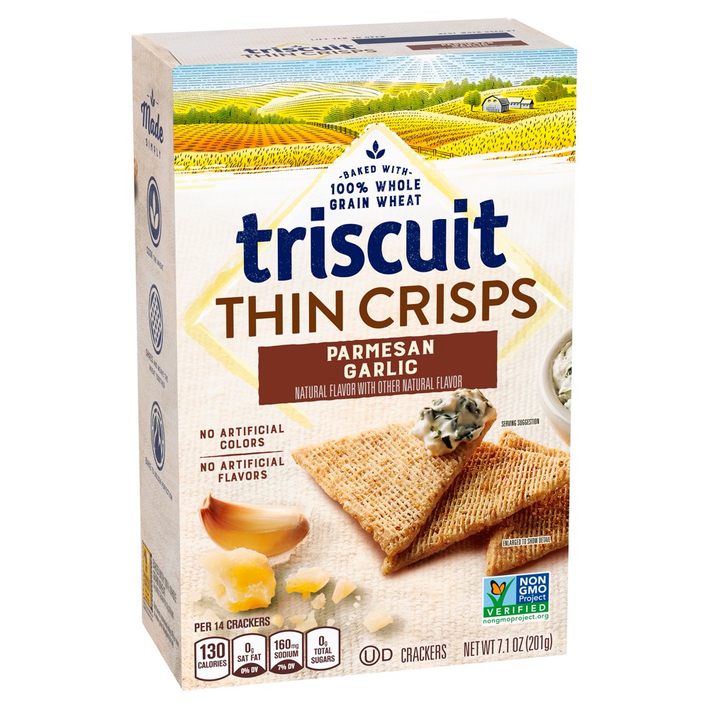 TRISCUIT Thin Crisps Crackers, Parmesan Garlic Flavor, 1 Box (7.1 oz