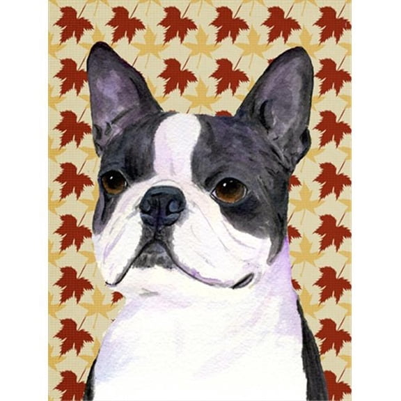 15 x 15 in. Boston Terrier Fall Leaves Portrait Flag Garden Size