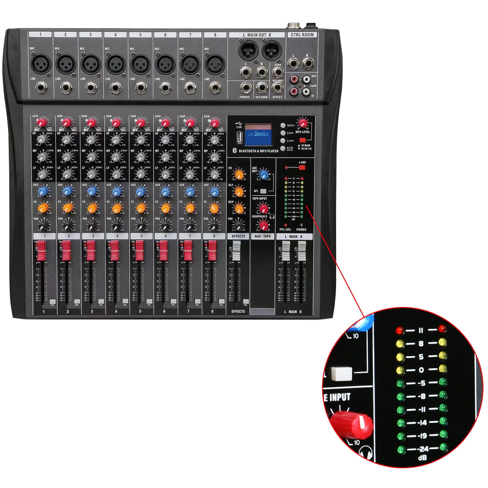 Koomaha 8 Channel Mixing Console Sound USB Bluetooth Live Studio Audio Mixer