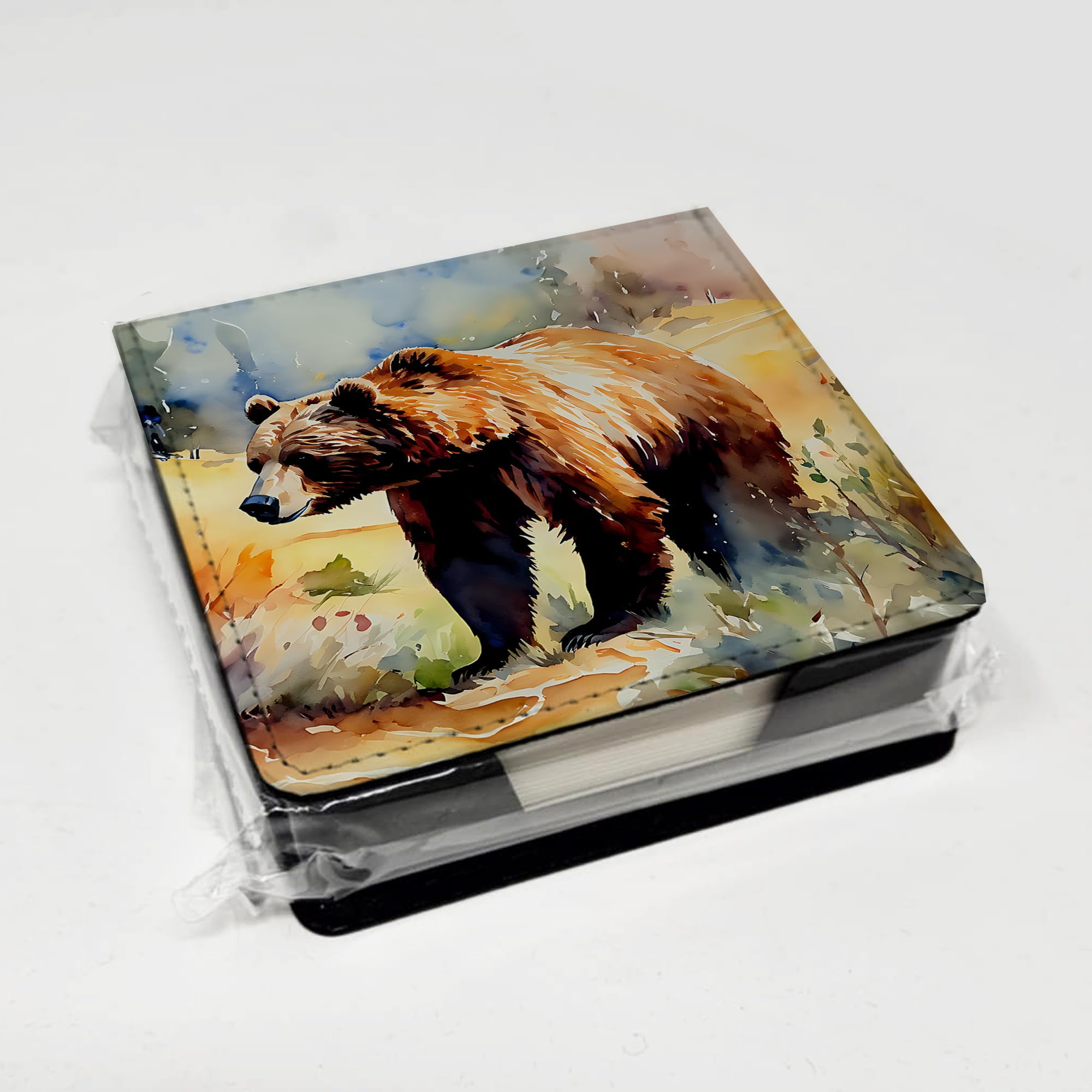 Caroline's Treasures Grizzly Bear PU Leather Note Paper Holder with Artist-Designed Cover, Desk Accessory, Office Gift