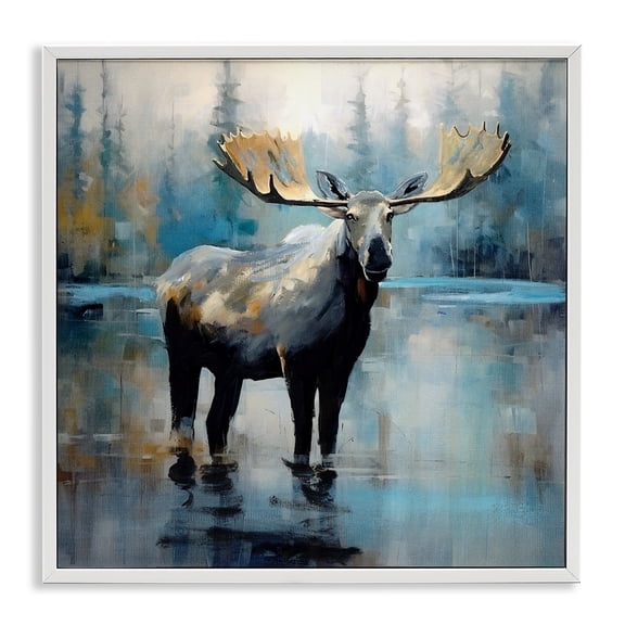 Stupell Industries Farmhouse Abstract Moose White Framed Giclee Art, 17 x 17, by Georgie Harrison