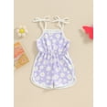 thumbnail image 2 of Nygoyerh Toddler Little Girls Summer Jumpsuit Floral Print Sleeveless Tie Straps Romper Shorts Kids Sweet Square Neck Overalls for Casual Daily Vacation 12M-5T, 2 of 8