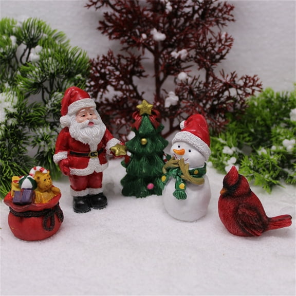 5Pcs Miniature Christmas Tree santa Claus Statue,Micro-landscape Red Cardinal and Snowman Figurine,Mini Christmas Statue Figures for Home Garden Outdoor Indoor Decoration