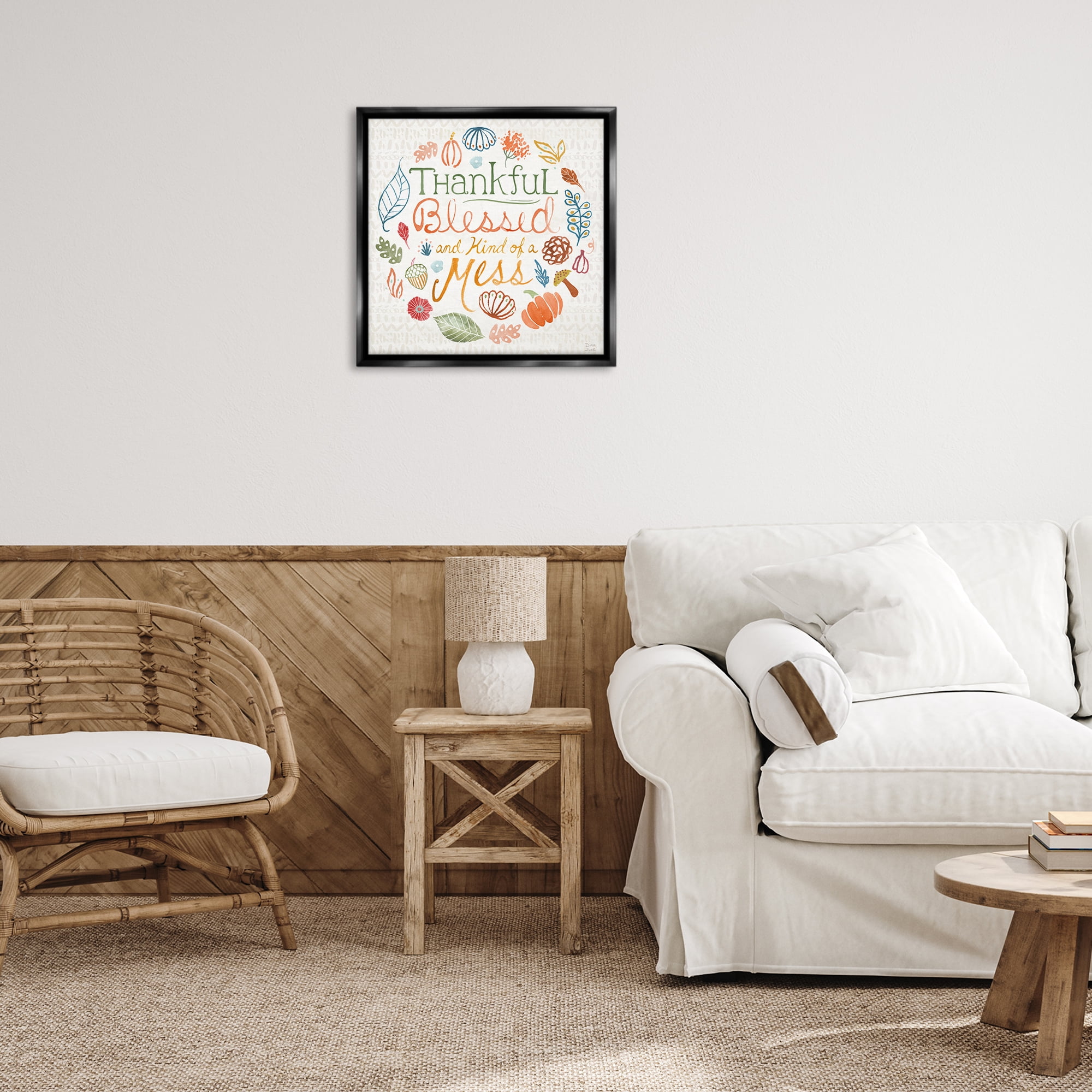 Stupell Industries Kind Of A Mess Autumnal Holiday Painting Black Floater Framed Canvas Art Prints Wall Art, 25 x 25