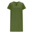 thumbnail image 4 of cocolona Women's Summer Plus Size Linen Dress V Neck Short Sleeve Solid Casual Loose Midi Dress Hawaiian Beach Sun Dress Green M, 4 of 5