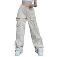 thumbnail image 2 of hirigin Women's Cargo Denim Pants Loose Casual High Rise Ruched Drawstring Hems Plain ColorJeans Ladies Baggy Street Wear Jeans, 2 of 9