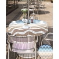 thumbnail image 5 of Outdoor Tablecloth with Umbrella Hole for Patio/Picnic/Party/Camping, Navy Blue Brown Ombre Moire Waterproof Table Cloth Round Cover Washable, Water Ripple Stripe Farmhouse Dia 60", 5 of 7