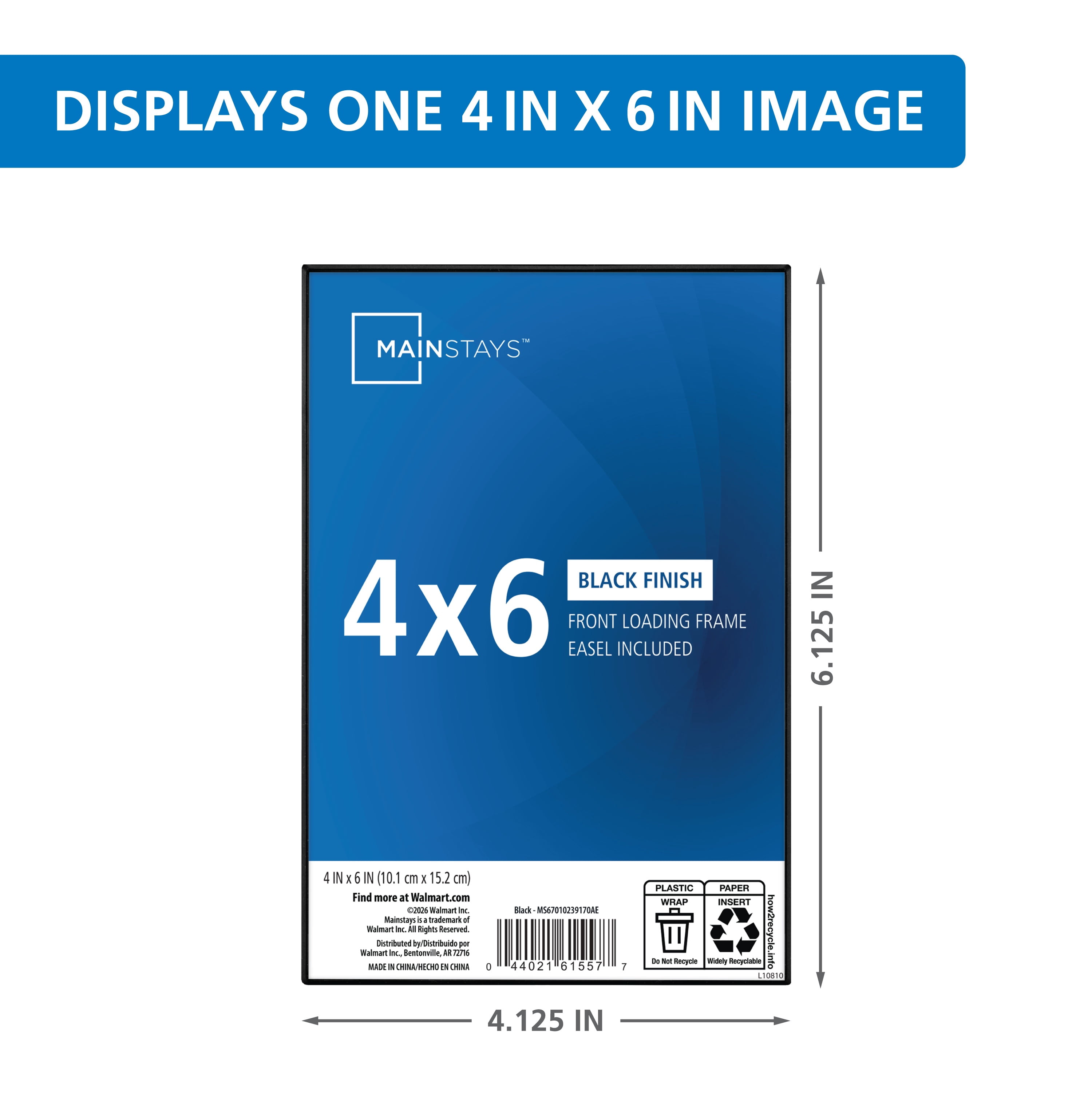 Mainstays 4x6 Picture Frame Black Front Loading Wall or Tabletop Photo Frame