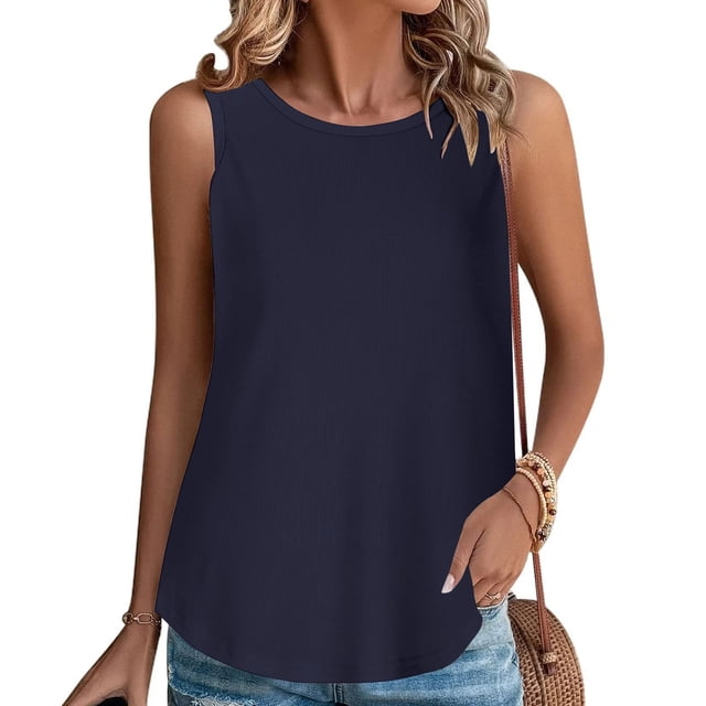 LSLJS Mode Women's Printemps/été Décontracté Round Neck Sans Manches Tank Top Blouse, Womens Tank Tops