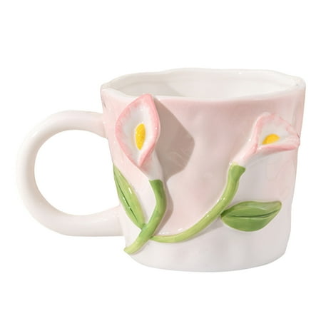 

Clearance! Coffee Cups Hand-Kneaded Embossed Three-Dimensional Coffee Cup Breakfast Cup Calla Lily Pink Home Essentials Clearance Sale!