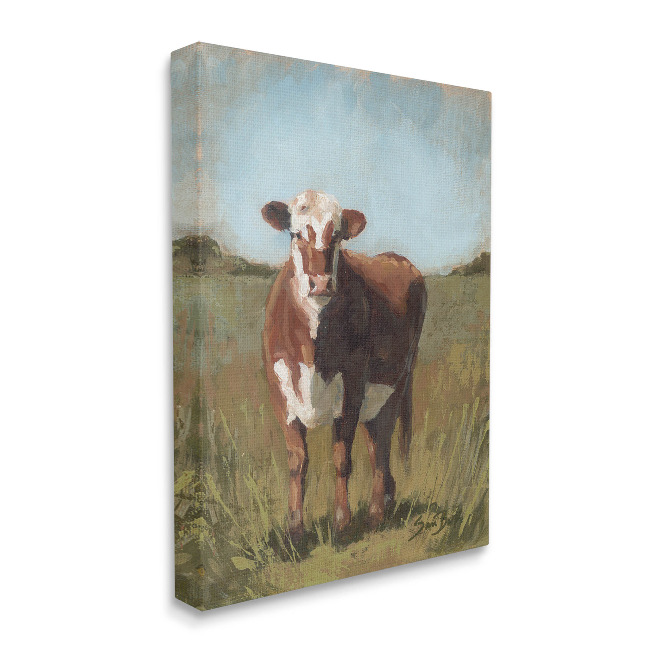 Cattle Vast Countryside Field Animals & Insects Painting Gallery Wrapped Canvas Print Wall Art