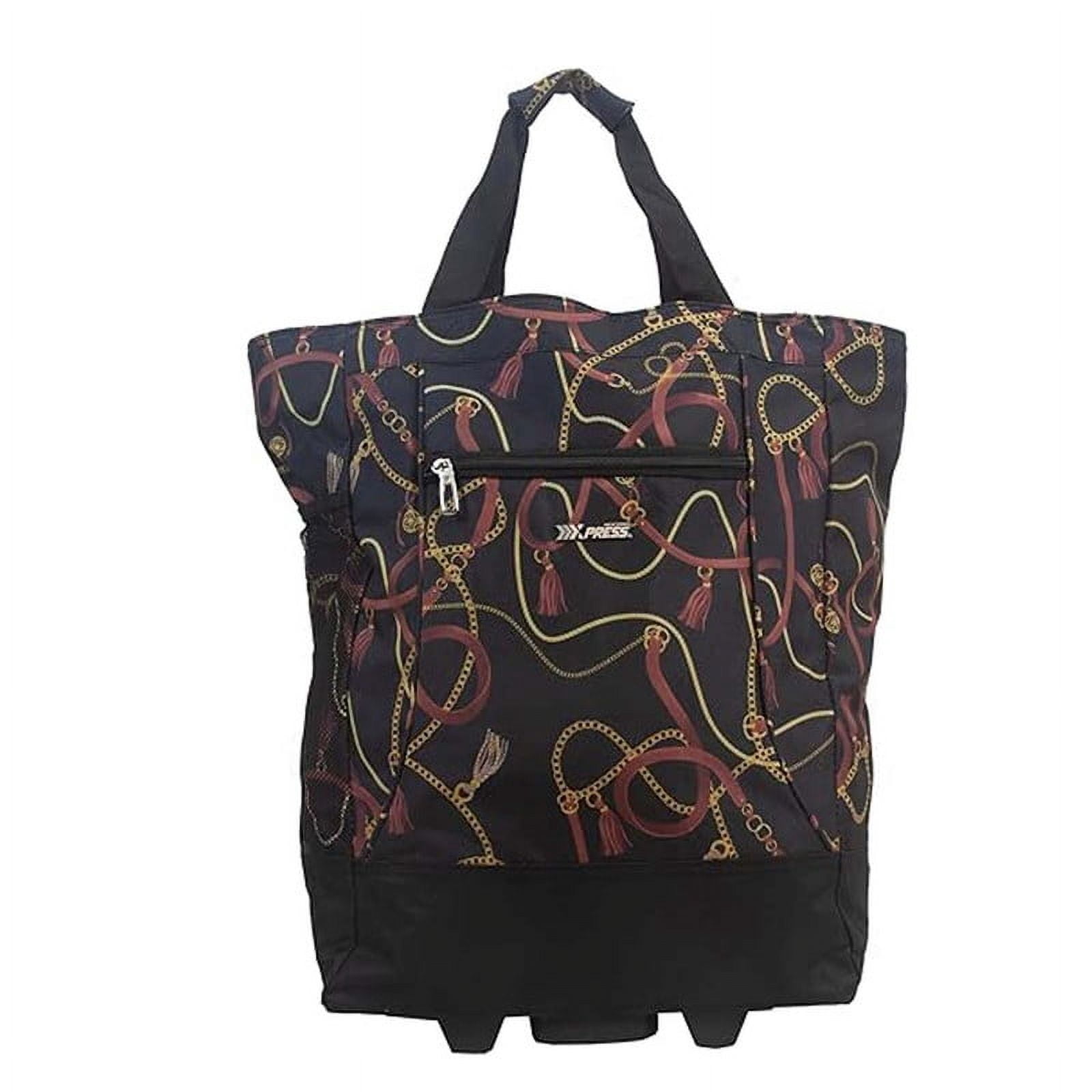 20" Carry-on Rolling Luggage Bag,Print Shopping Bag Tote with Wheels,Portable Grocery Trolley Bag for Short Trips,Beach & Daily Use,Chains - TF023