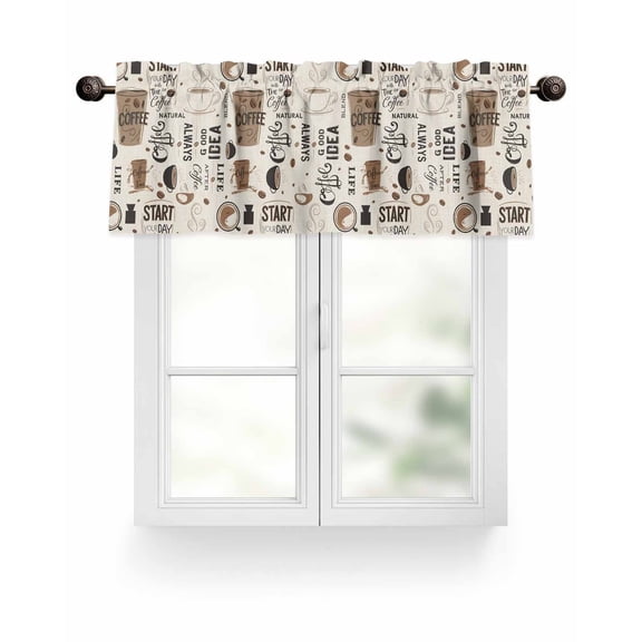 Brown Coffee Cup Kitchen Valances for Windows Vintage Coffee Beans Beige Valance Curtains for Kitchen /Living Room/Bedroom/ Bathroom Decor, 54"x18 " ,Rod Pocket 1 Panel,