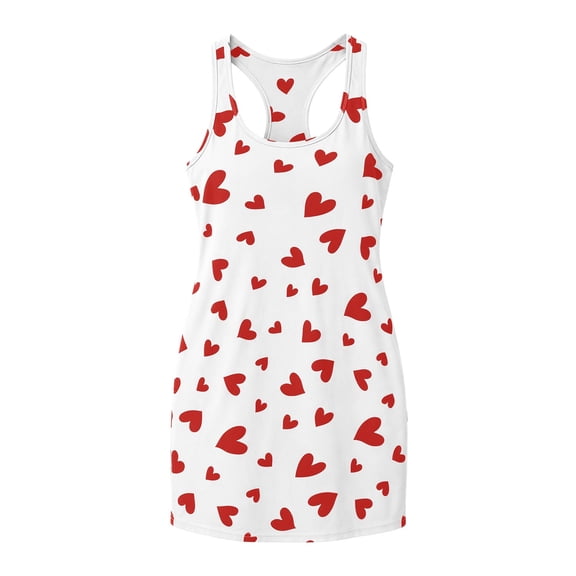Kaemgyyd Womens Sleep Dress Nightgown Heart Print Wide Strap Nightwear Short Sleeveless Sleepwear Soft Lounge Clothing(White,X-Large)
