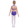thumbnail image 2 of Jhaoyu Robe de Danse Latine pour Filles avec Strass, Franges, Justaucorps Sans Dos, Violet 14, 2 of 7