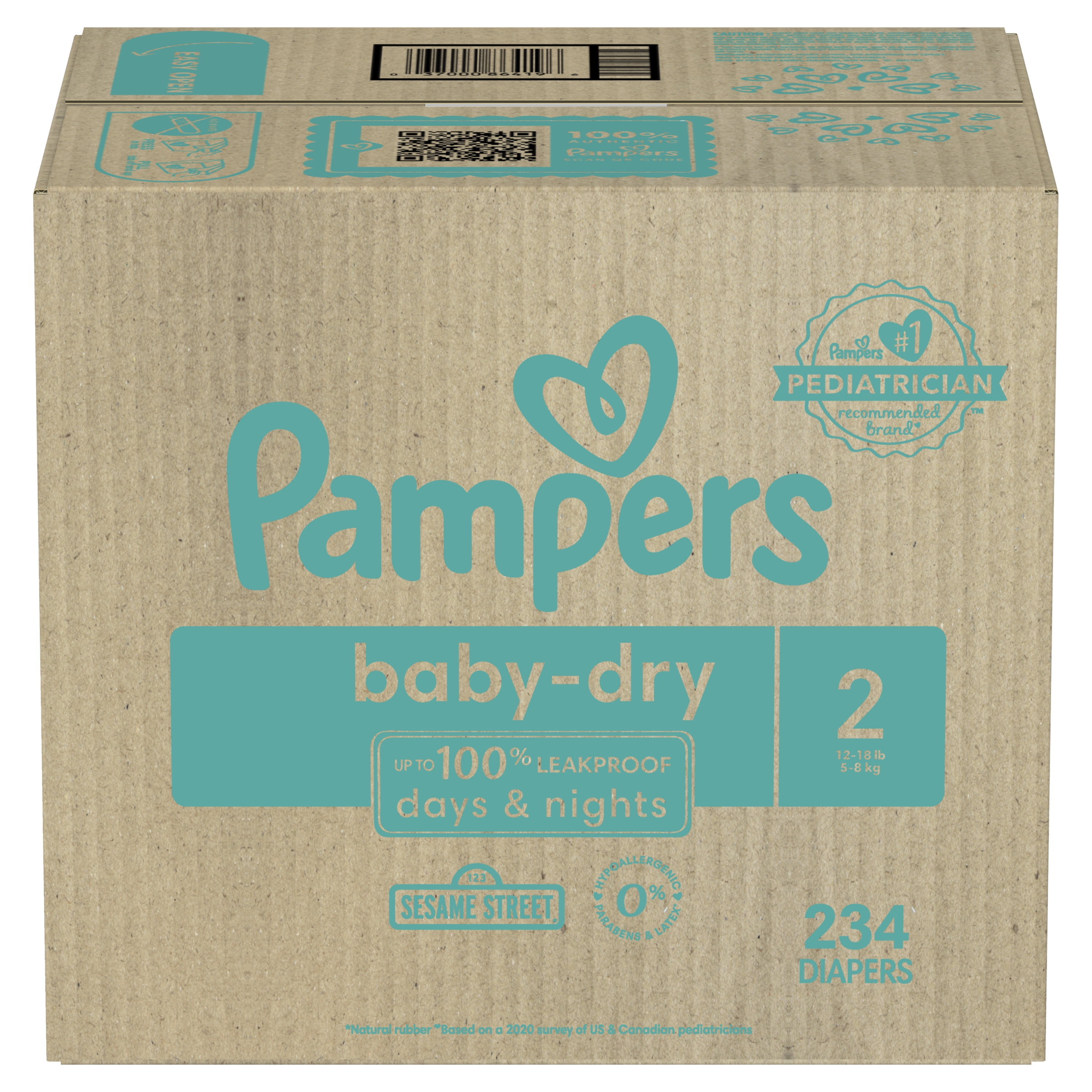 PAMPERS - Pañales desechables Baby Dry talla 2 por 234 unidades; suministro  para un mes que incluye 6 paquetes con tapa de toallitas para bebé por 336