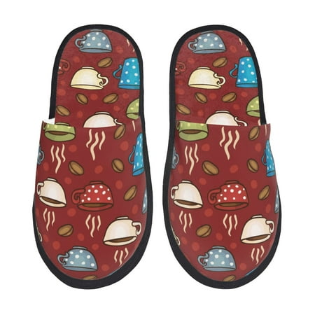 Balery Coffee Cups Slient Indoor Furry Fleece Comfort House Shoes Soft Non-Slip Home Shoes Cotton slippers House Slippers-- Medium
