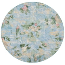 SAFAVIEH Barbados Cedric Floral Indoor/Outdoor Area Rug, Light Blue/Green, 6'6" x 6'6" Round