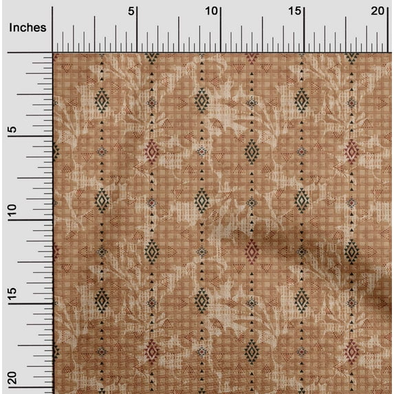 oneOone Georgette Viscose Hot Curry Fabric Leaves & Floral Geometric Dress Material Fabric Print Fabric By The Yard 42 Inch Wide