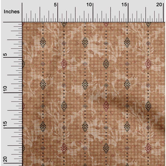 oneOone Rayon Hot Curry Fabric Leaves & Floral Geometric Sewing Craft Projects Fabric Prints By Yard 56 Inch Wide