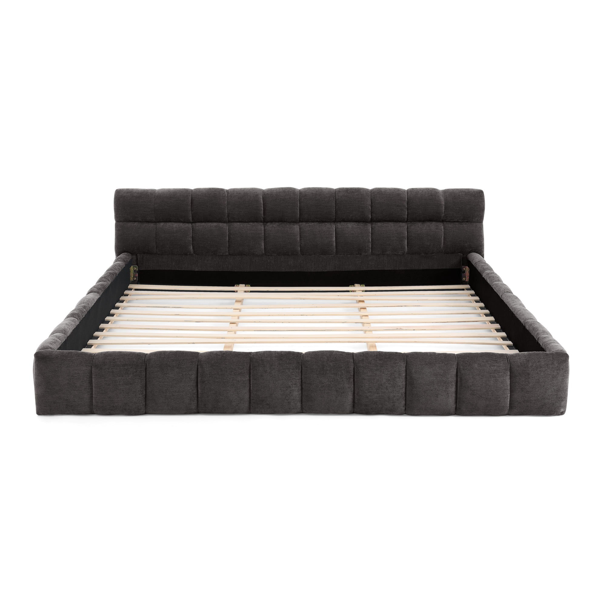 California King Upholstered Bed Frame with Thick Chenille Fabric, Grounded Platform Bed with Headboard, Solid Frame, No Box Spring Needed, Modern Bedroom, Dark Gray