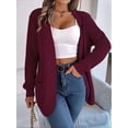 thumbnail image 4 of Womens Long Sleeve Open Front Cardigan Chunky Knit Draped Sweaters Outwear Wine Red M, 4 of 9