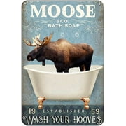 Vintage Tin Sign Moose & co. Bath Soap Wash Your Hooves Canvas Moose Bathroom Funny Wall Decor for Home Cafes Pubs Club Plaque Tin Sign 12x8 INCH Sign Gift