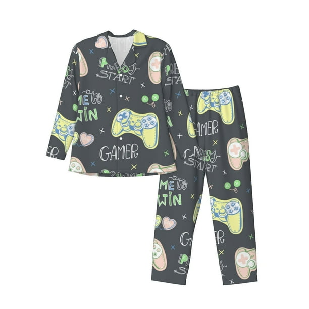 Balery Gamers Pijama para Hombre de Dos Piezas con Manga Larga, Conjunto de Dormir y Descanso Suave con Bolsillos-Large