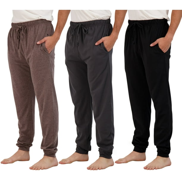 Real Essentials Men's 3-Pack Soft Knit Joggers Sleep Pants, Sizes S-3XL ...