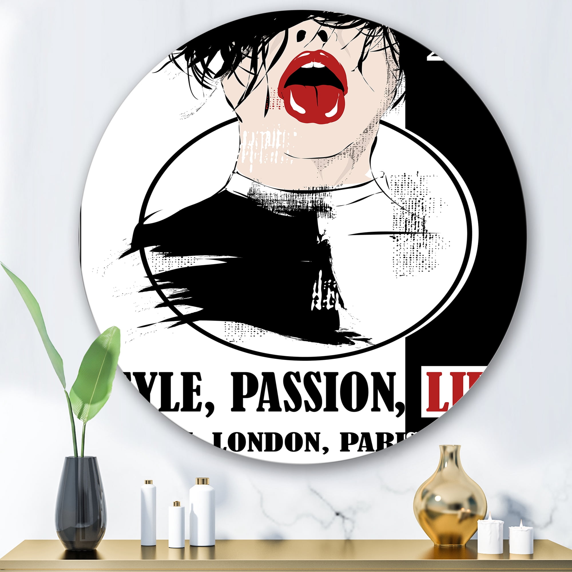 Designart 'Style Passion Life Fashion Woman VIII' Vintage Circle Metal Wall Art 29x29 - Disc of 29