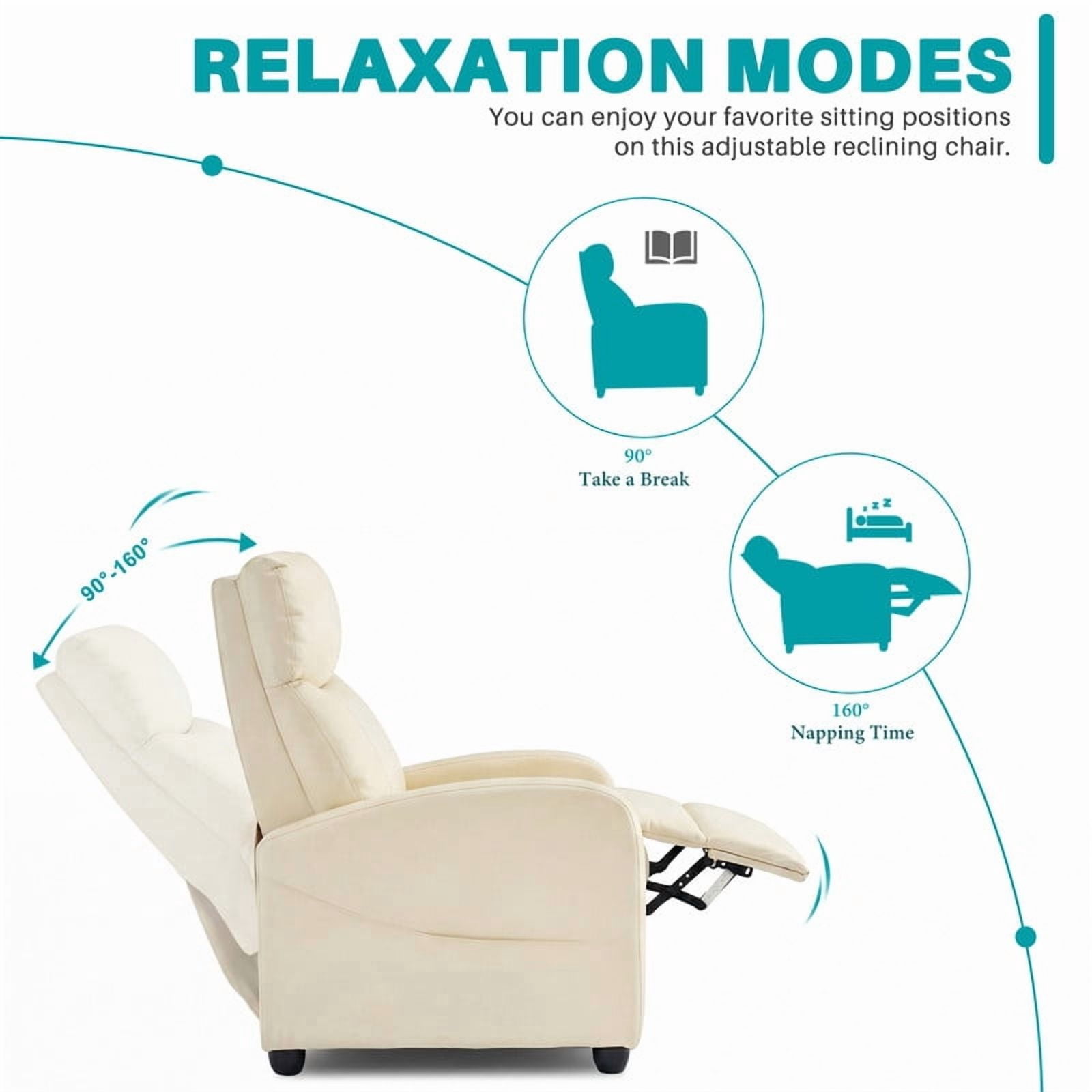 Gianna Recliner Chair No Massage, Home Theater Seating with Lumbar Support, Adjustable Push Back Overstuffed High-Density Sponge Reclining for Living Room, Beige