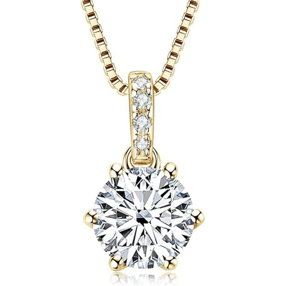 2Ct Round Cut Simulated Diamond Solitaire Women's Pendant 14K Yellow Gold Plated Silver