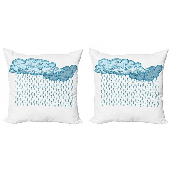 Ambesonne Blue Throw Pillow Cover 2 Pack, Rain Cloud Sketch Fall, 16", Blue