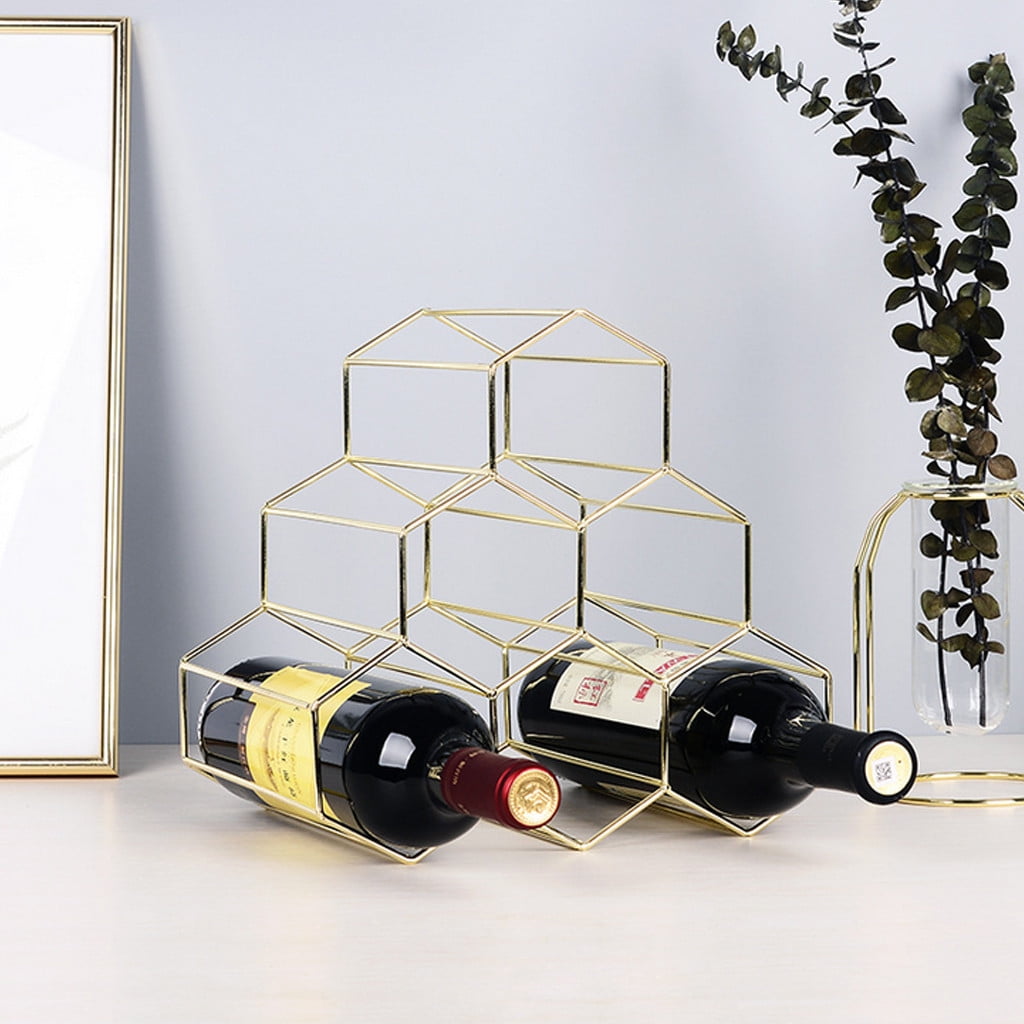 6 Bottles Metal Wine Rack Free Standing Tabletop Gold Wine Rack