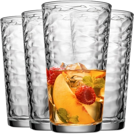 Glaver’s Wavy Ribbed Highball Glasses 17 Oz Tall Drinking Glasses for Cocktails & Juices, 4 Pack
