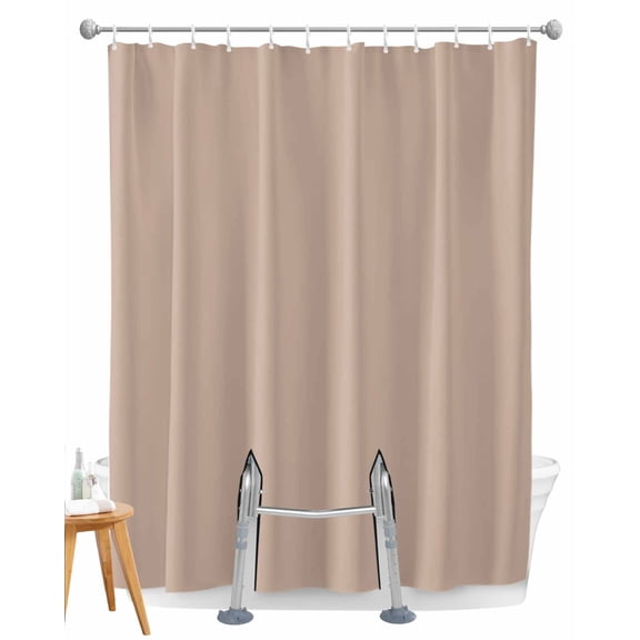 Split Shower Curtain for Transfer Bench, Warm Beige Fabric Shower Curtains for Bathroom, Solid Color Farmhouse Beige Tub Sliding Transfer Bench Waterproof Bath Curtains 72"x84"