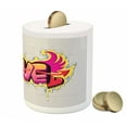 thumbnail image 3 of Urban Graffiti Piggy Bank, Arrow Pierced Love Word as Bubble Letters with Wings on Drippy Painting, Ceramic Coin Bank Money Box for Cash Saving, 3.6" X 3.2", Multicolor, by Ambesonne, 3 of 4