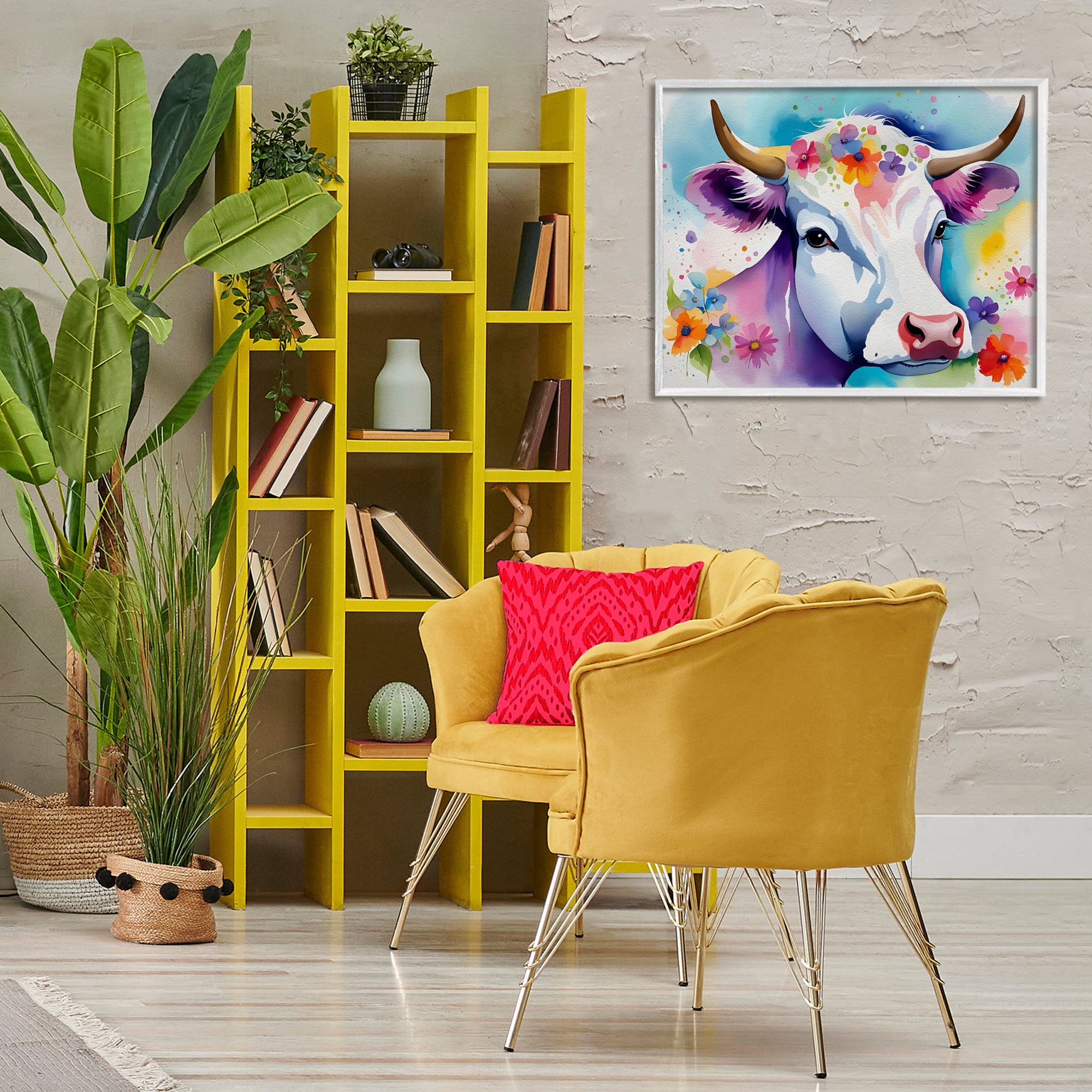 Stupell Industries Flower Speckled Cow Animals & Insects Painting White Framed Art Print Wall Art, 30 x 24