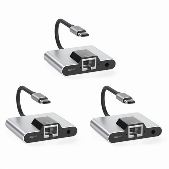 3X Type-C to Ethernet LAN Network Adapter Hub USB C to 3.5mm Audio PD Fast Charging Docking Station for Laptop Phone