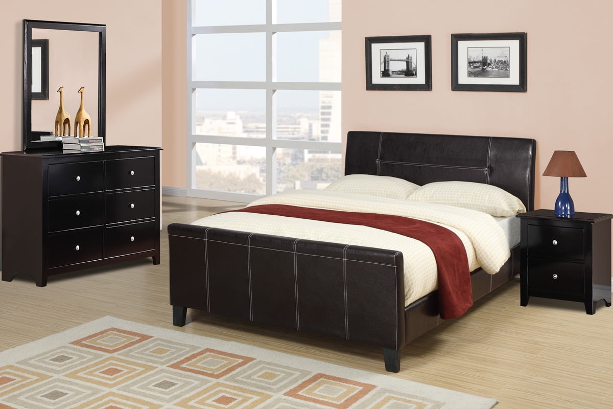Sleek Design Modern Bedroom Furniture 4pc Set Espresso Low Profile