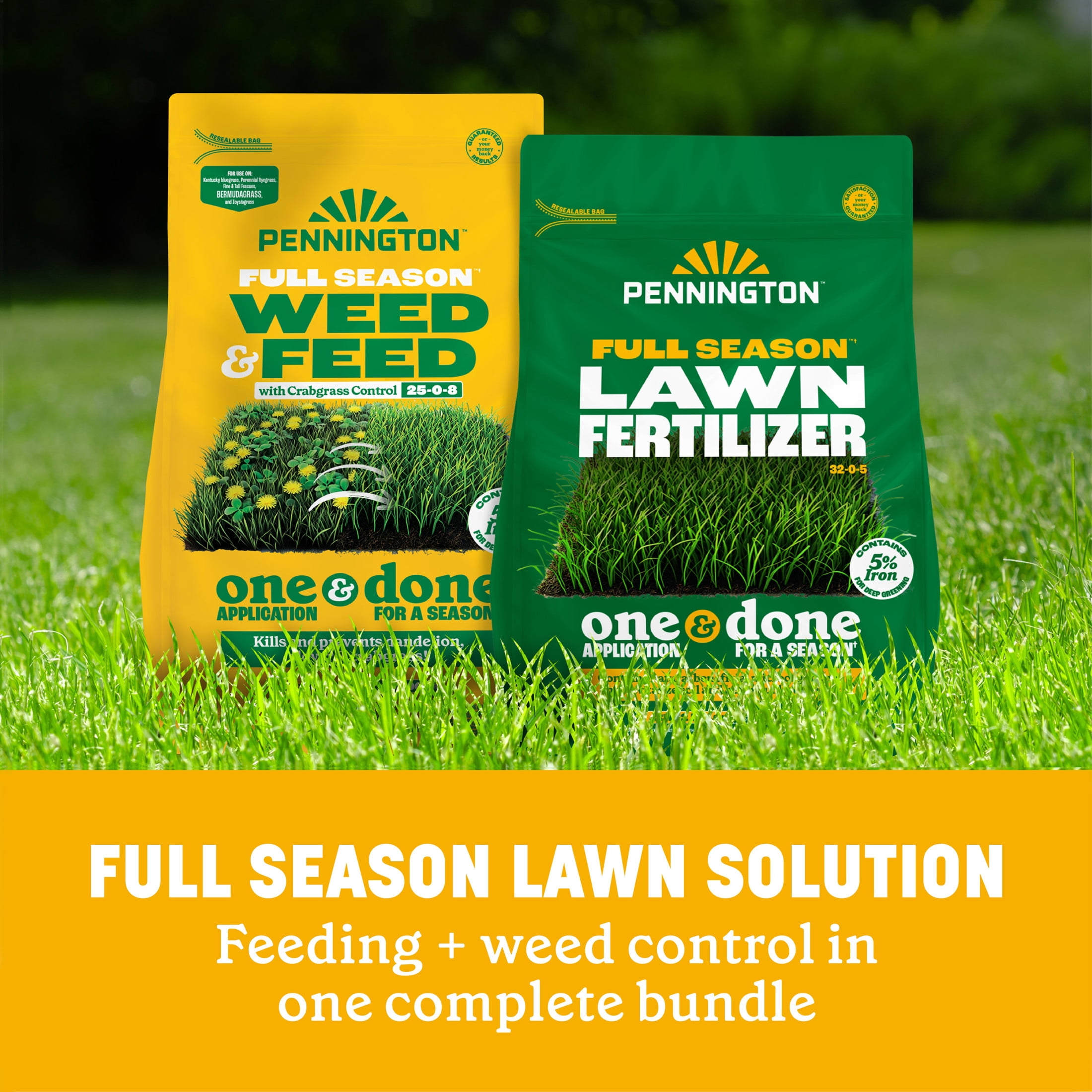 Pennington Full Season Weed & Feed 14.4 lb and Lawn Fertilizer 11.2 lb Bundle