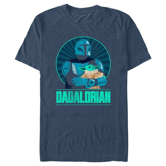 Men's Star Wars: The Mandalorian Father's Day Grogu and Din Portrait Graphic Tee Navy Blue Heather Small