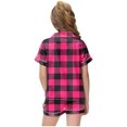 thumbnail image 4 of Odeerbi 2-12 Años Niños Niñas Pijama de Verano de Satén Con Solapa de Muesca Camisas de Manga Corta Pantalones Cortos Conjunto Suave Estampado Retro de Cuadros Ropa de Dormir, 4 of 6
