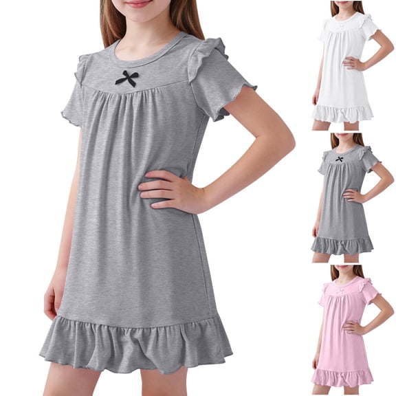 Piuwrlz Girls Party Play Dresses Graphic Dress Bow-knot A-Line Princess Skirts Pink Size 11 Years
