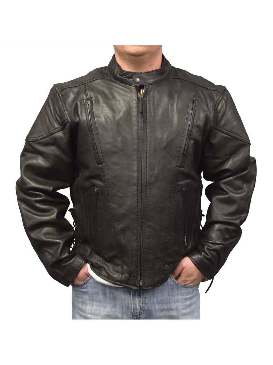 Black M-36 Redline Men's Armor Cowhide Leather Sport Motorcycle Jacket