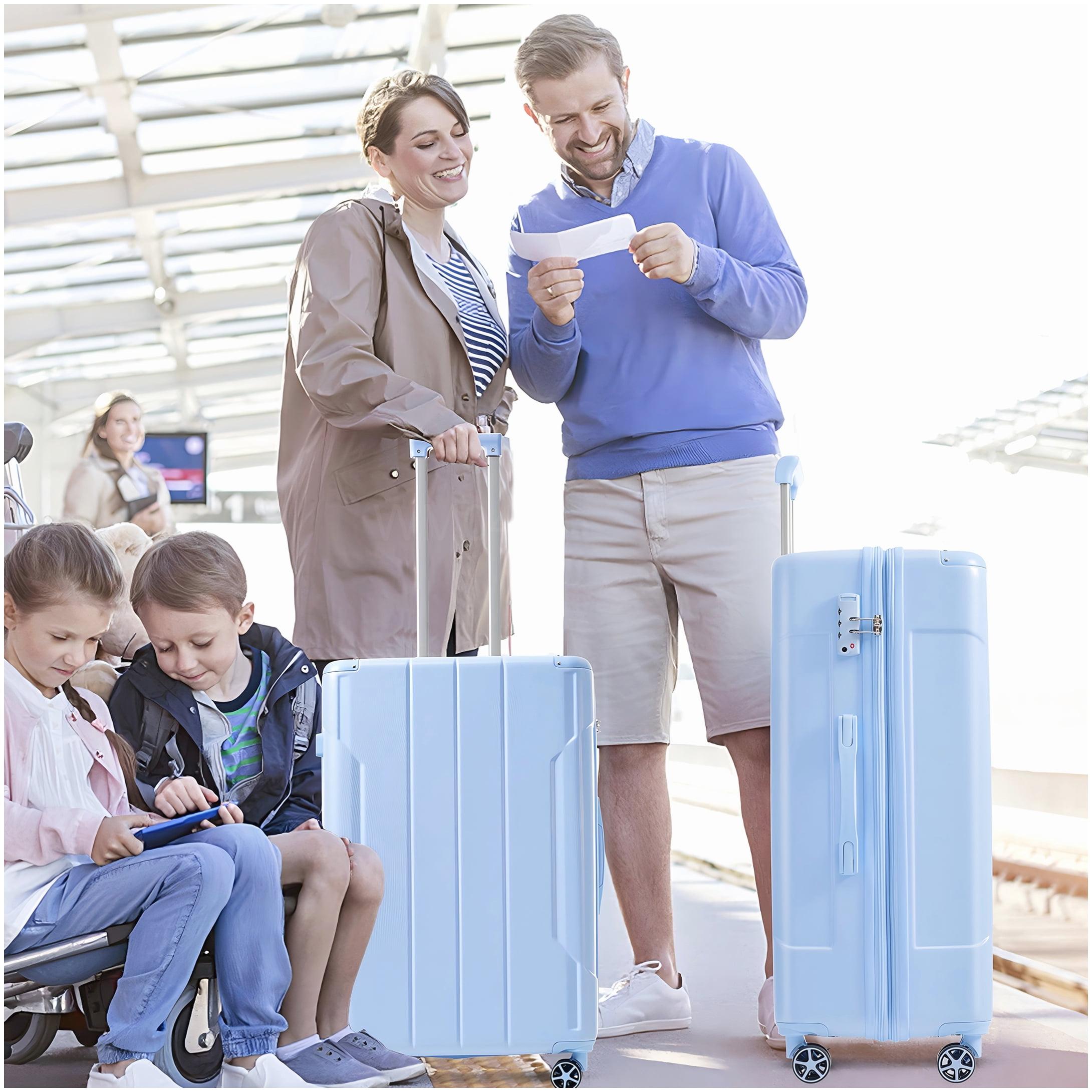 Expandable 28" Checked Luggage with TSA Lock, Sky Blue ABS Hardshell Suitcase with Double Wheels