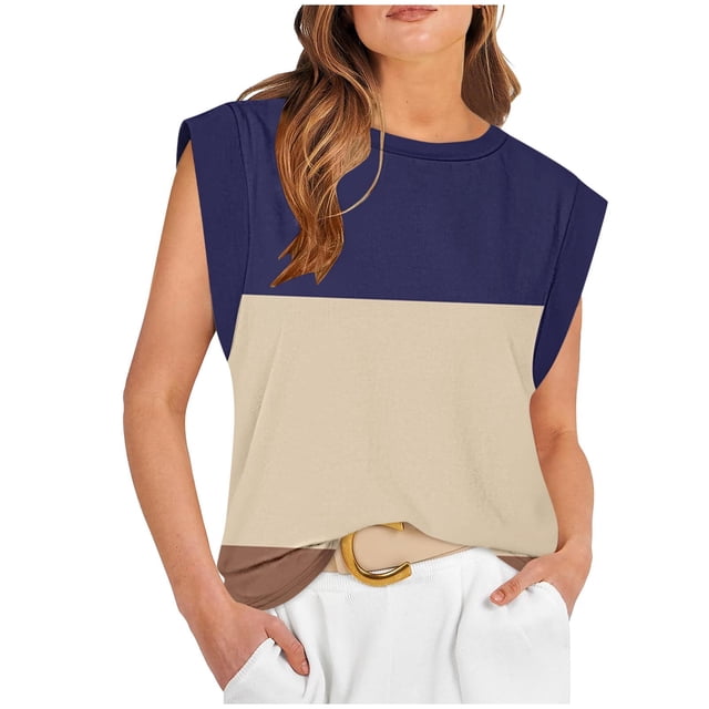Yuyuzo Camisoles d'Été pour Femmes à Manches Cap, Tunique à Col Rond, Coupe Ample, T-Shirts Basiques Décontractés