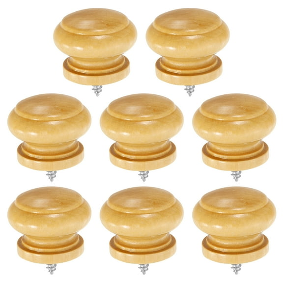 Uxcell 8 Pack Round Wood Drawer Knob, 1.3" x 0.98" Self-Tapping Solid Wood Handle Round Cabinet Knob Mushroom Shape Wooden Knobs for Furniture Dresser Wardrobe, Wood Color