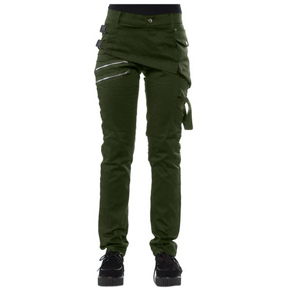 Brglopf Women's Cargo Pants High Waist Straight Leg Pants Solid Color Work Casual Pants Parachute Pants with Pockets